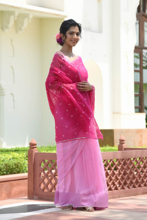 MULMUL AAIRA BARIK BANDHANI CHIFFON SAREE MULMUL AAIRA BARIK BANDHANI CHIFFON SAREE